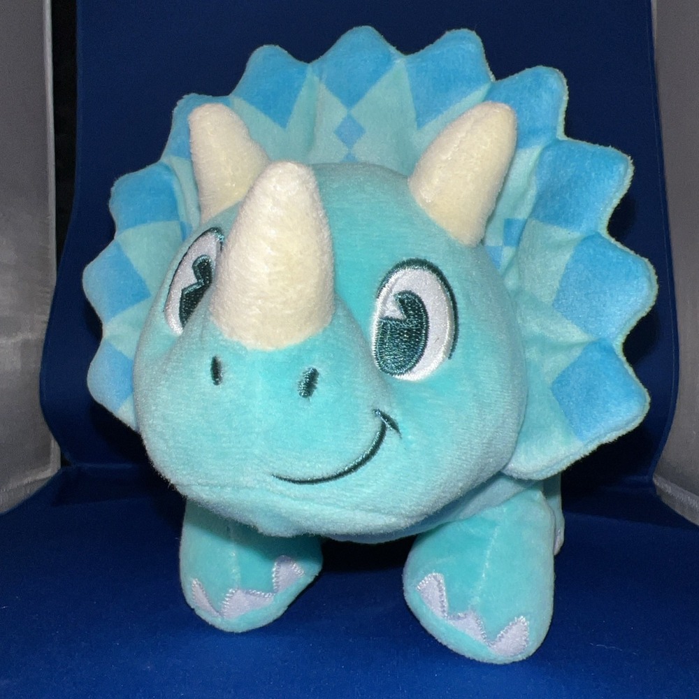 Disney Parks Animal Kingdom Dinoland Triceratops Aqua Blue Plush 10" Dinosaur